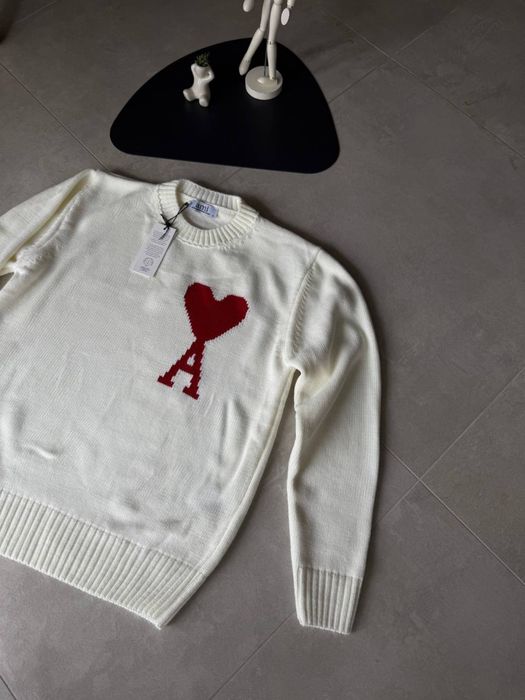 Светр Ami чоловічий білий светр амі чоловічий білий бавовняний