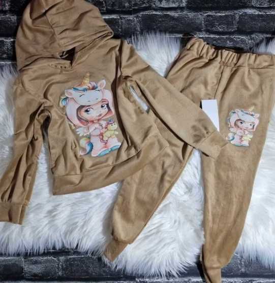 Komplet dres dla dziewczynki welurowy jednorożec 98/104