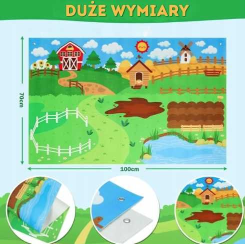 Duża Edukacyjna Mata Filcowa na Rzepy Zwierzęta na farmie farma dzieci