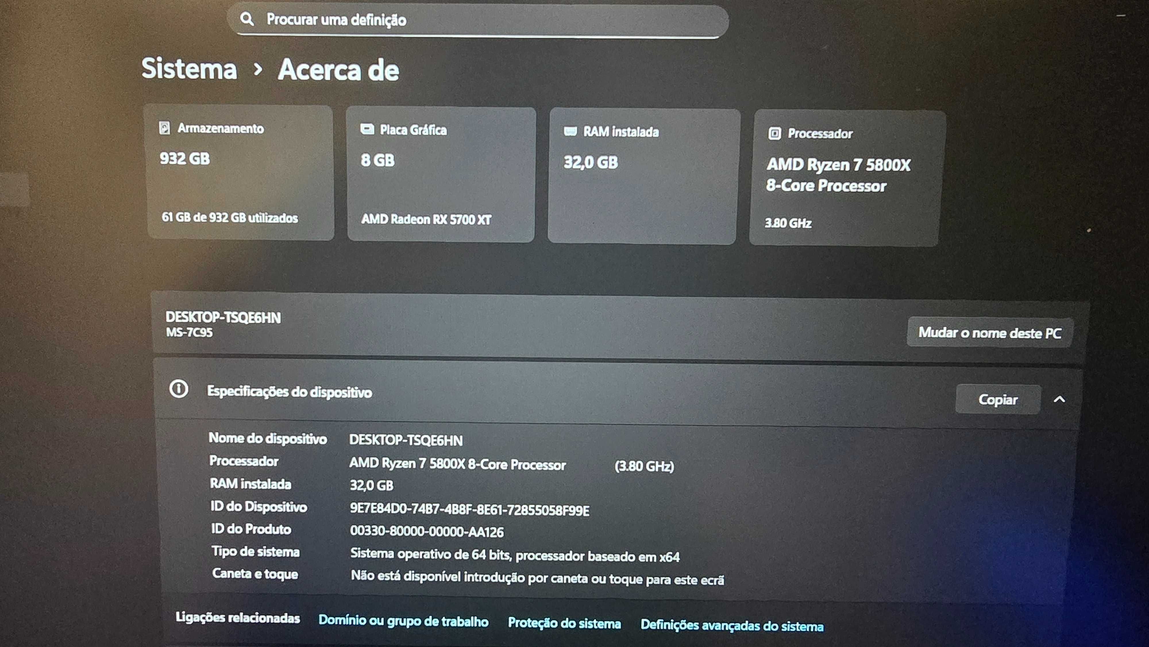 PC Gaming NOVO AMD 5800X, 32Gb, 1Tb, Watercooling