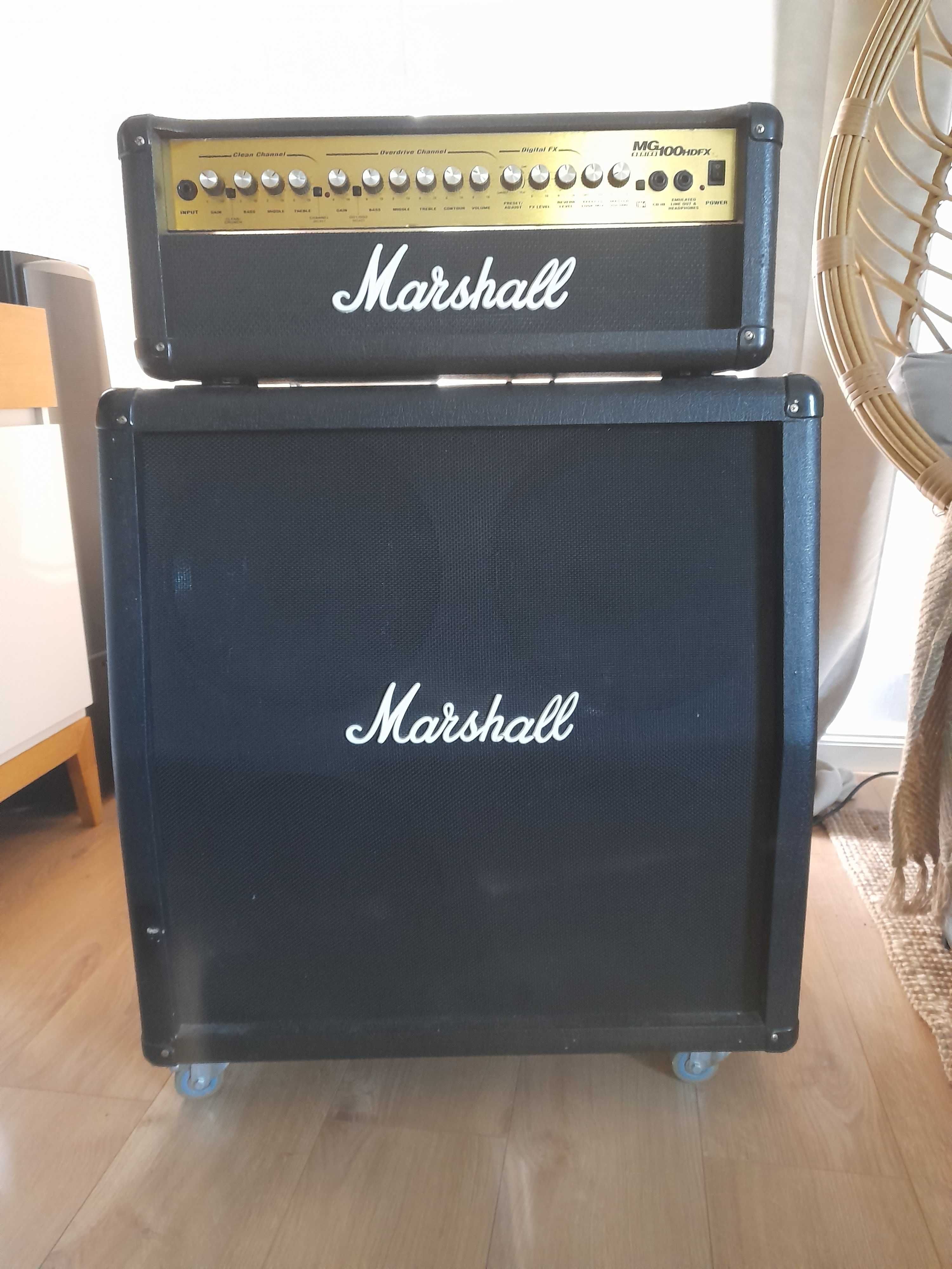 Wzmacniacz gitarowy Marshall mg100hdfx, kolumna mg412a + pokrowce