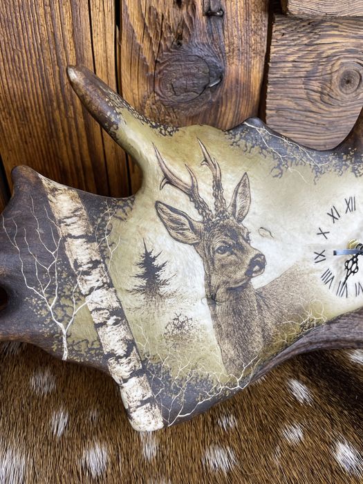 Zegar z poroża w porożu rzeźba prezent kozioł jeleń P365