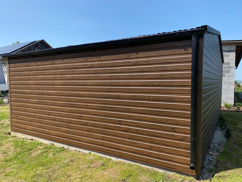 Garaż blaszany 6x5, drewnopodobny, profil zamknięty ocynkowany.