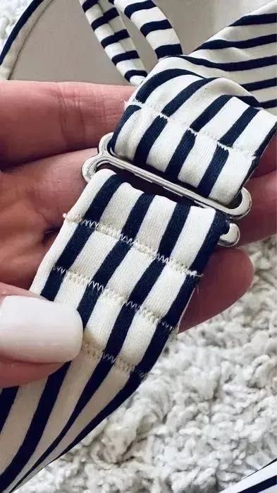 Купальник бікіні H&M бандо в смужку білий бикини в полоску белый пляжн