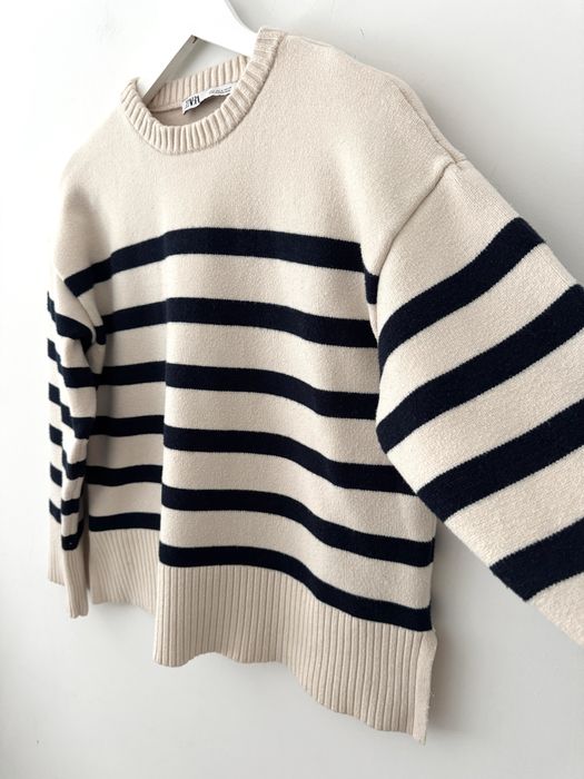 ZARA kremowy sweter w paski Striped jumper