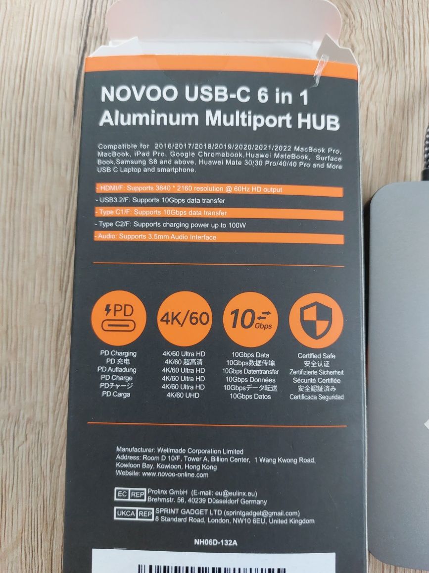 Port HUB USB-C Novoo, nowy, przejściówka