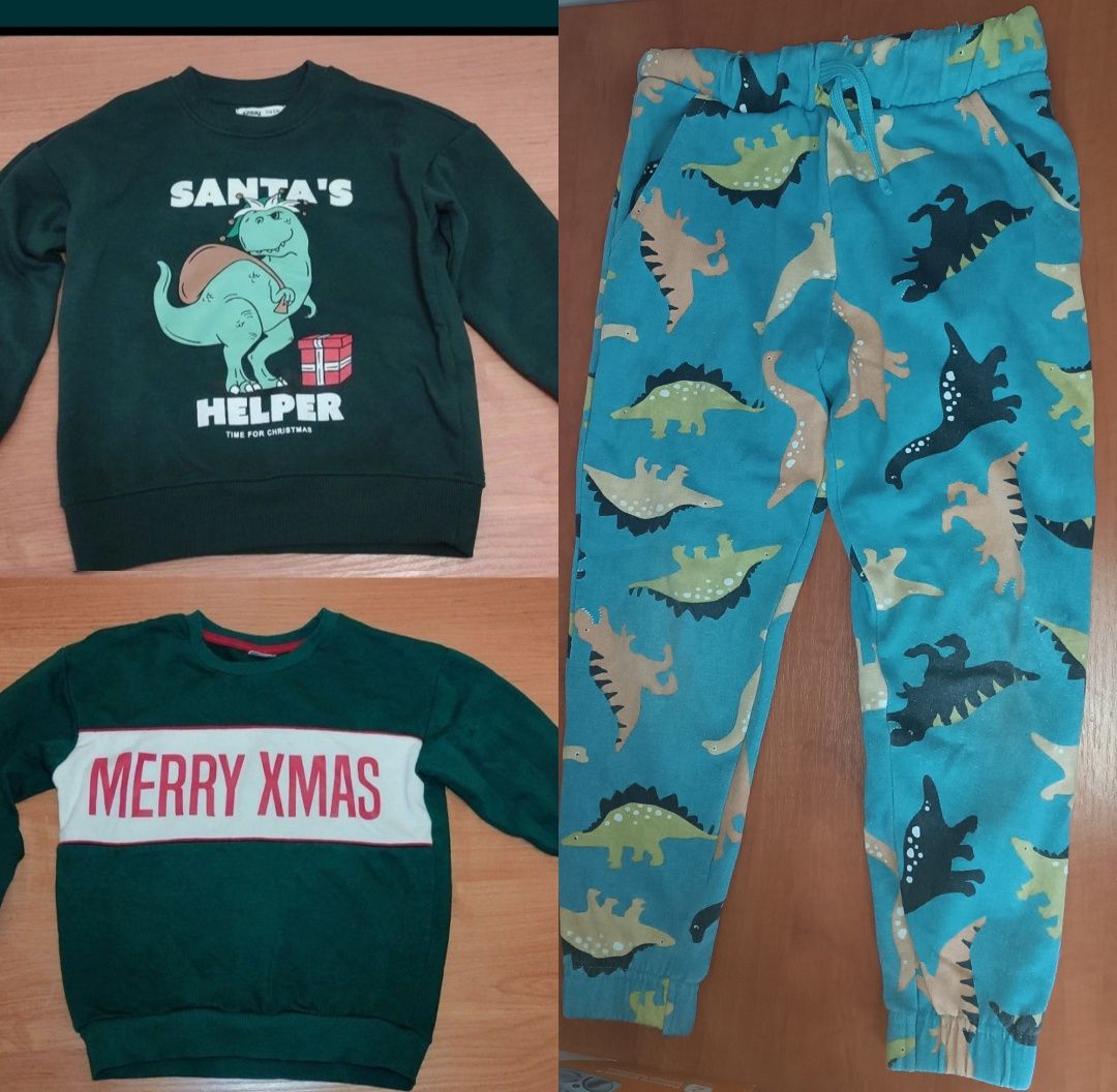 Zestaw bluzy spodnie dresowe święta dinozaur Sinsay r. 116