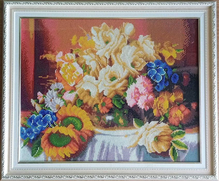 Алмазна мозаїка зроблена готова складена картина ручної роботи в рамці