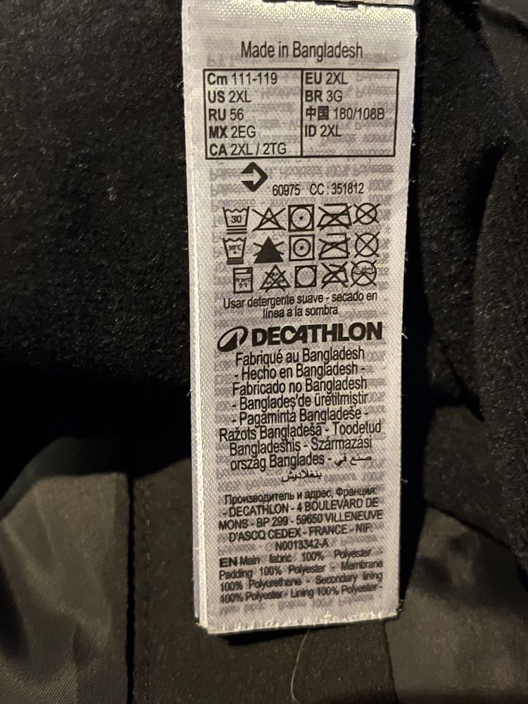 Czarne spodnie zimowe DECATHLON, wodoodporne, ocieplane, rozmiar XXL