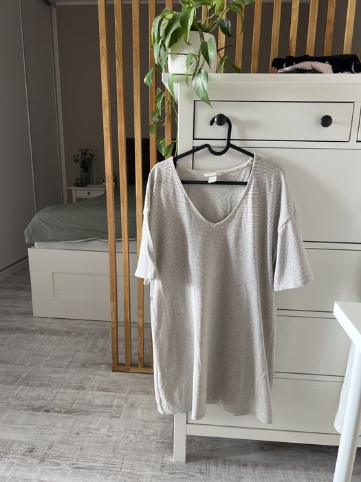 Sukienka HM tunika damska bezowa w paski S M 36 38 40 lato basic