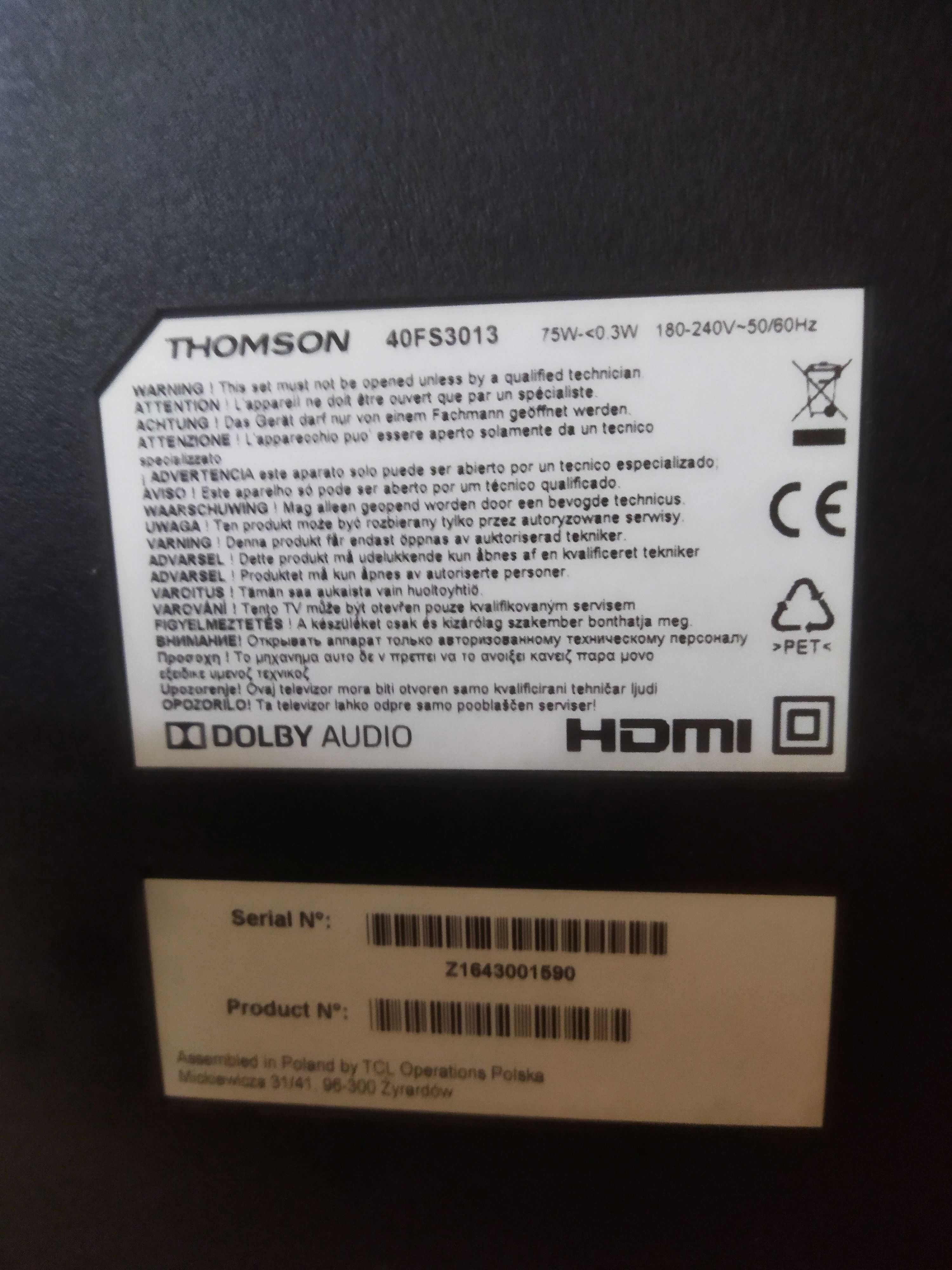 Na części - TV Thomson 40FS3013 40 cali FHD