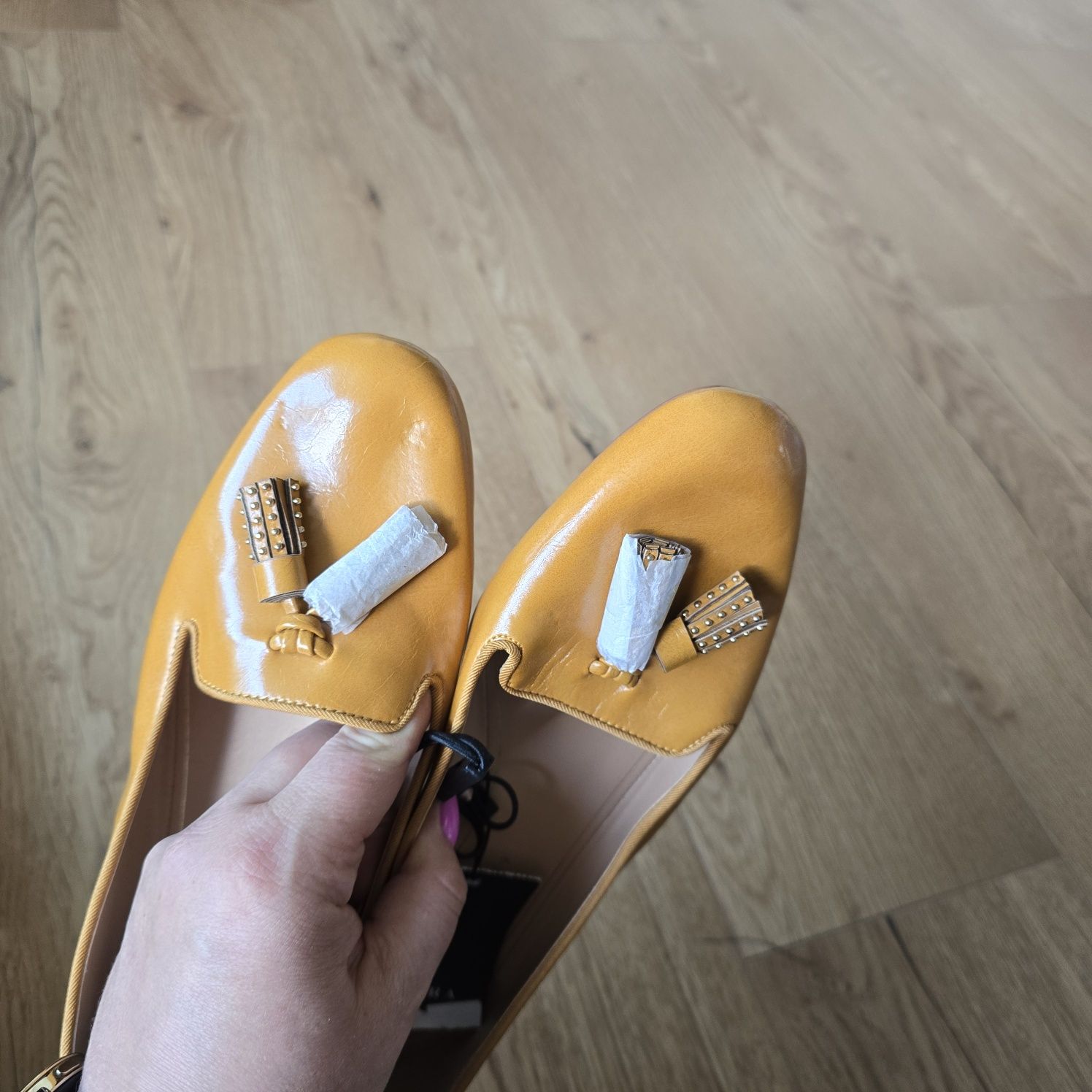 Buty balerinki baletki Zara 40 mokasyny frędzle