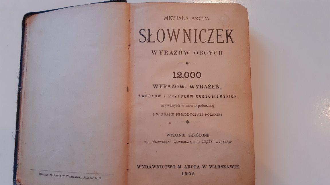 Słowniczek wyrazów obcych Michał Arcta 1905