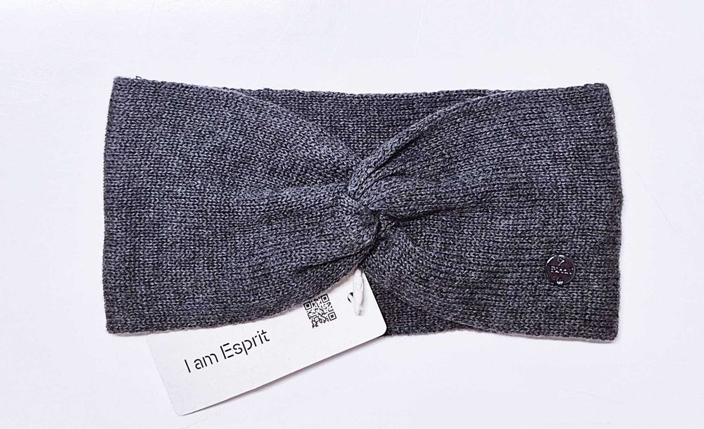 Nowa szara dzianinowa opaska na głowę z węzłem Esprit 116/122/128/134