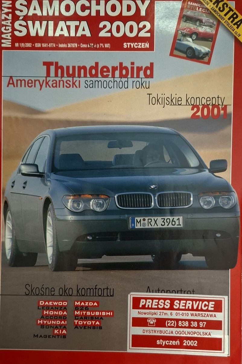 Magazyn Samochody Świata 1/2002, BMW 7, Thunderbird, Magentis