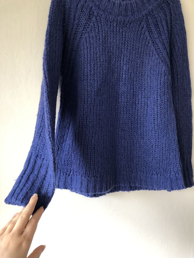 Sweter chabrowy niebieski Taranko 34 XS szerokie rękawy