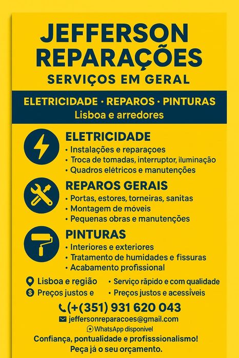 Jefferson Reparações/Serviços em Geral Eletricidade/ Reparos/ Pinturas