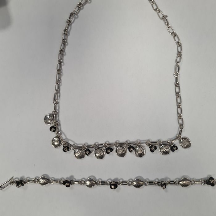 Orno srebna kolia z bransoletką,  kwiat jabłoni  Piękna