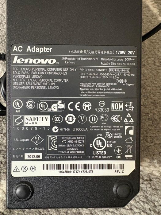 Zasilacz Lenovo 20V 8.5A 170W / STACJA | Seria W