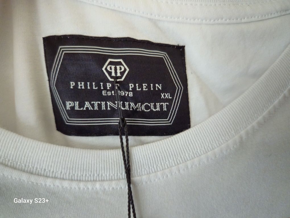 Philip plein L super koszulka t shirt biała kamienie