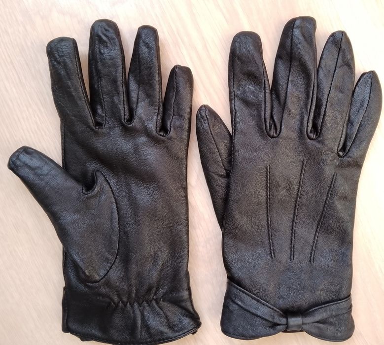 Перчатки женские кожаные чёрные 7,3 размер, тканевый утеплитель