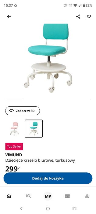 Krzesło biurowe dziecięce miętowe Vimund IKEA do biurka dla dzieci