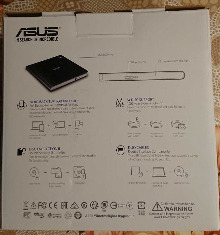 Blu-Ray/DVD/CD ASUS SBW-06D5H-U пишущий привод USB 3.1/2.0