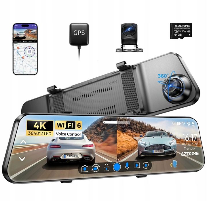 Lusterko samochodowe z kamerą, AZDOME PG17 Max. 4K/NOWE!
