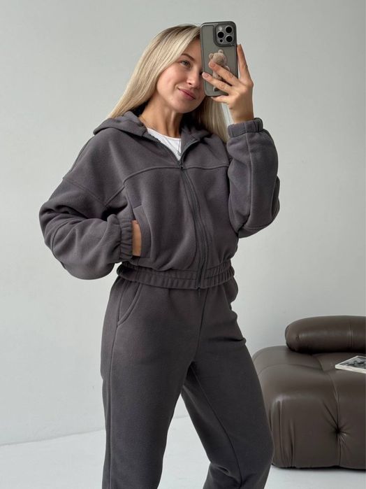 Теплый женский костюм флисовый с капюшоном