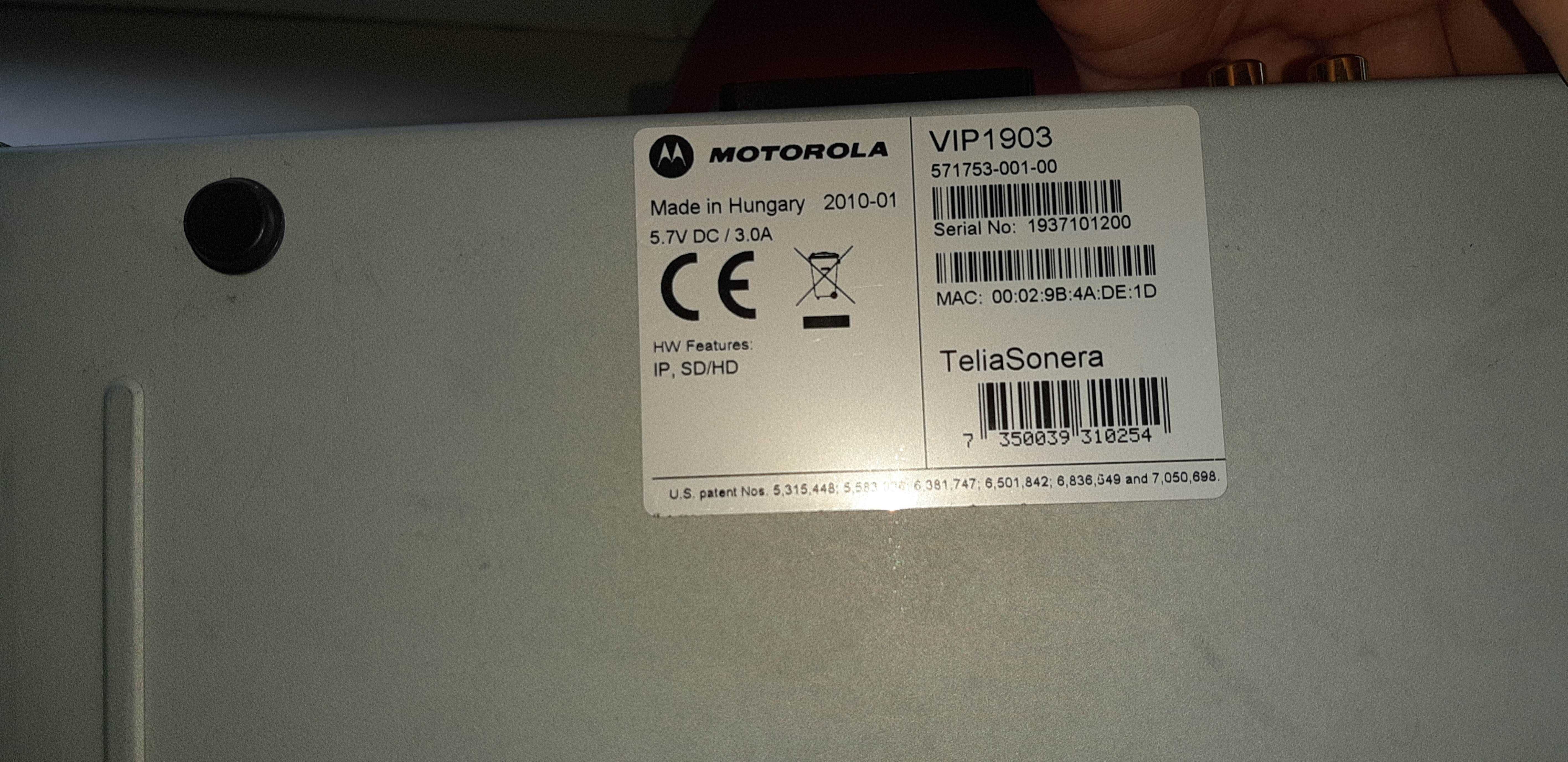 Приставка  IPTV Motorola VIP-1903  HDMI USB Ethernet - без пульта ДУ
