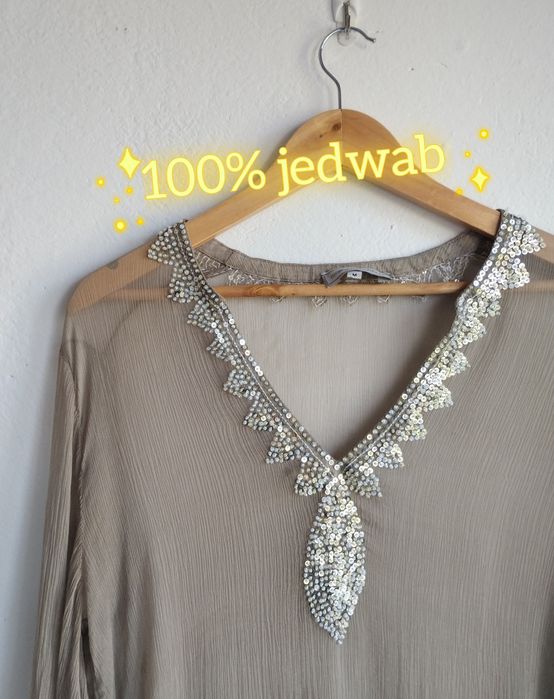 Długa bluzka narzutka na top bluzkę z jedwabiu 100% brązowa M/L luźna