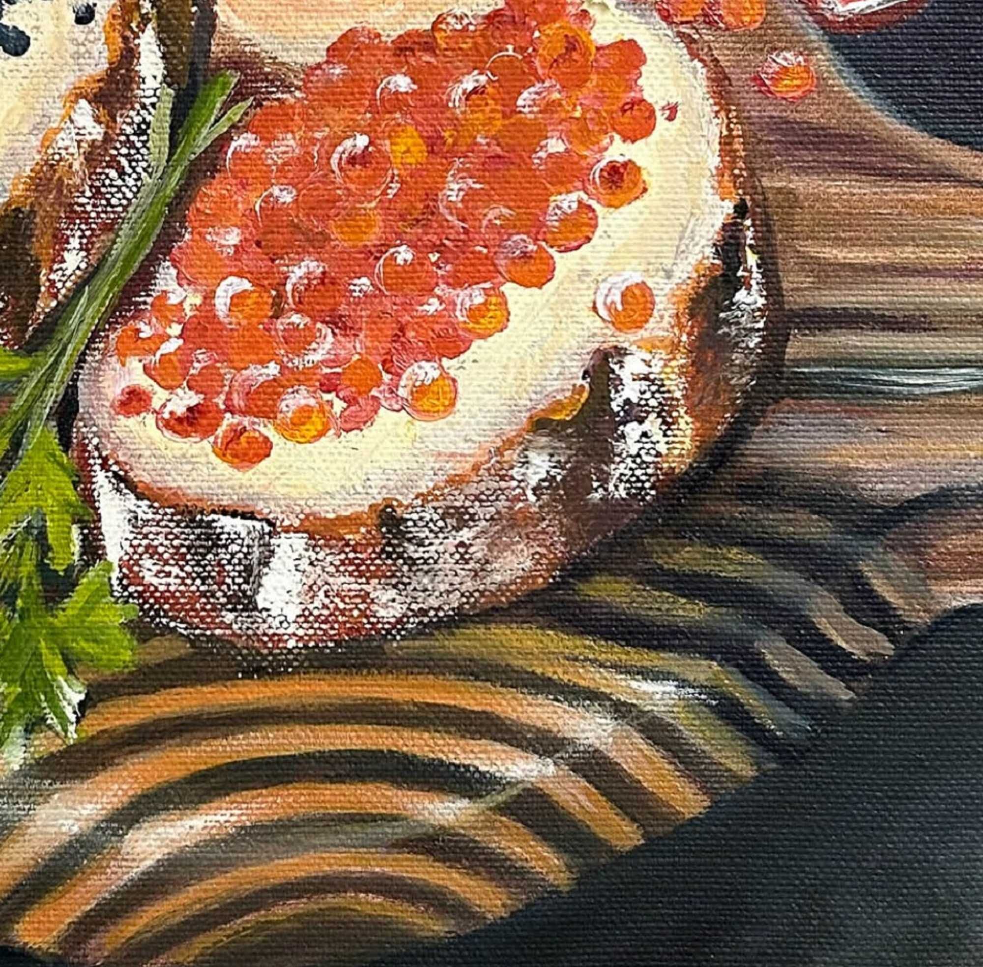Картины маслом для кухни Натюрморт Икра Сыр Кофе Шоколад Холст 30/30