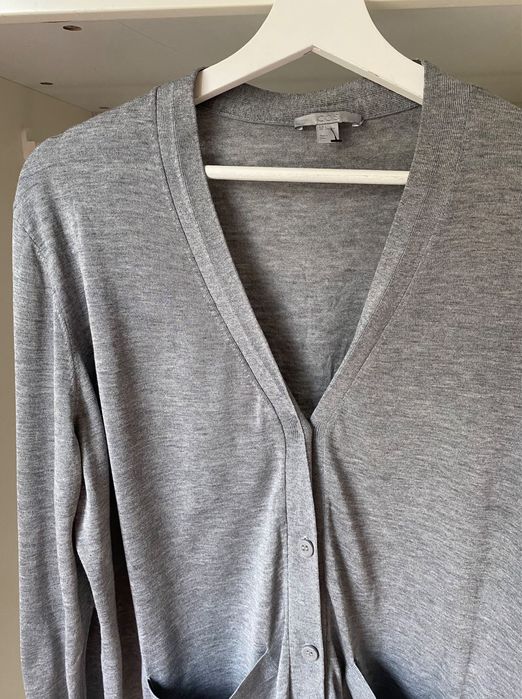 Cos Popielaty szary rozpinany kardigan Jedwab L 40 Silk