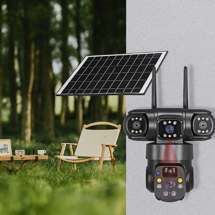 Kamera Zewnętrzna Solarna Dwa Obiektywy Obrotowa Karta Sim 4K - OKAZJA