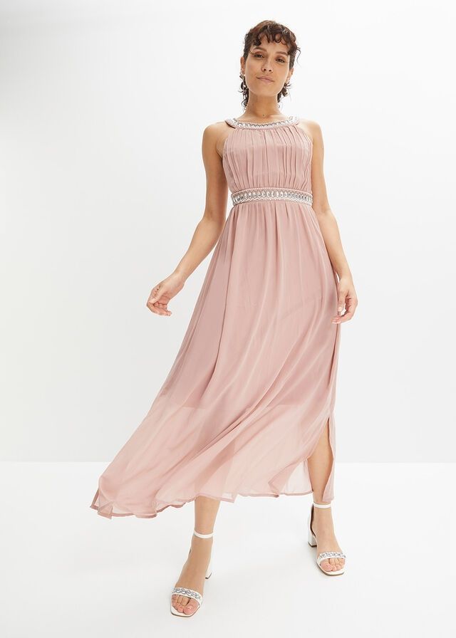 B.P.C długa sukienka szyfonowa z aplikacją brudny pudrowy róż ^40