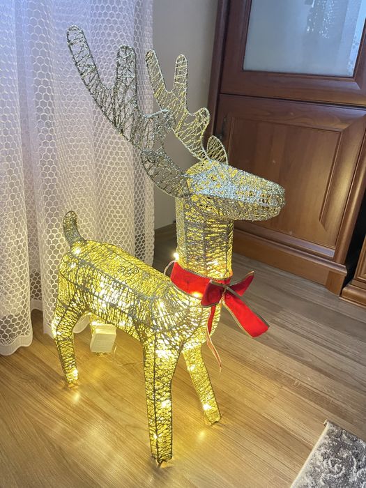 Piekny duzy renifer zloty swiecacy Led swieteczny