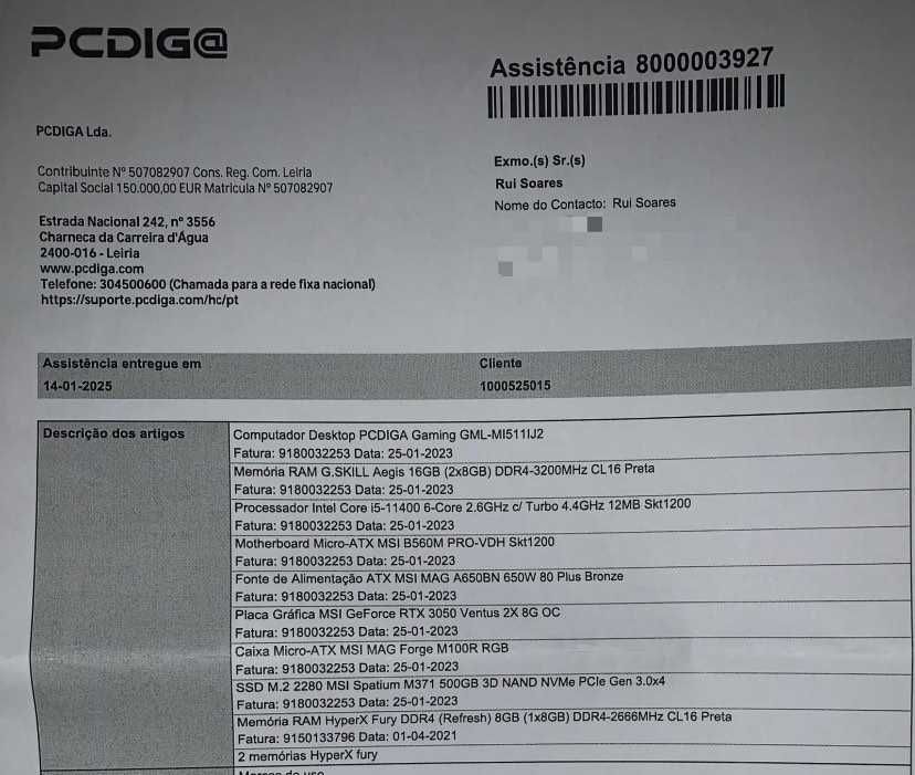 PC GAMING / I5-11400 / RTX 3050 2X 8G / 32GB RAM / SSD 500GB