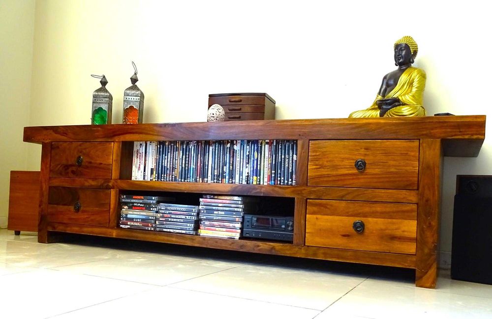 Kolonialna szafka RTV / niska komoda z drewna egzotycznego palisander