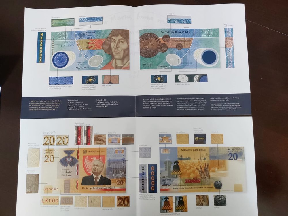 Zestaw 2 banknotow kolekcjonerskich: Lech Kaczyński i Mikołaj Kopernik