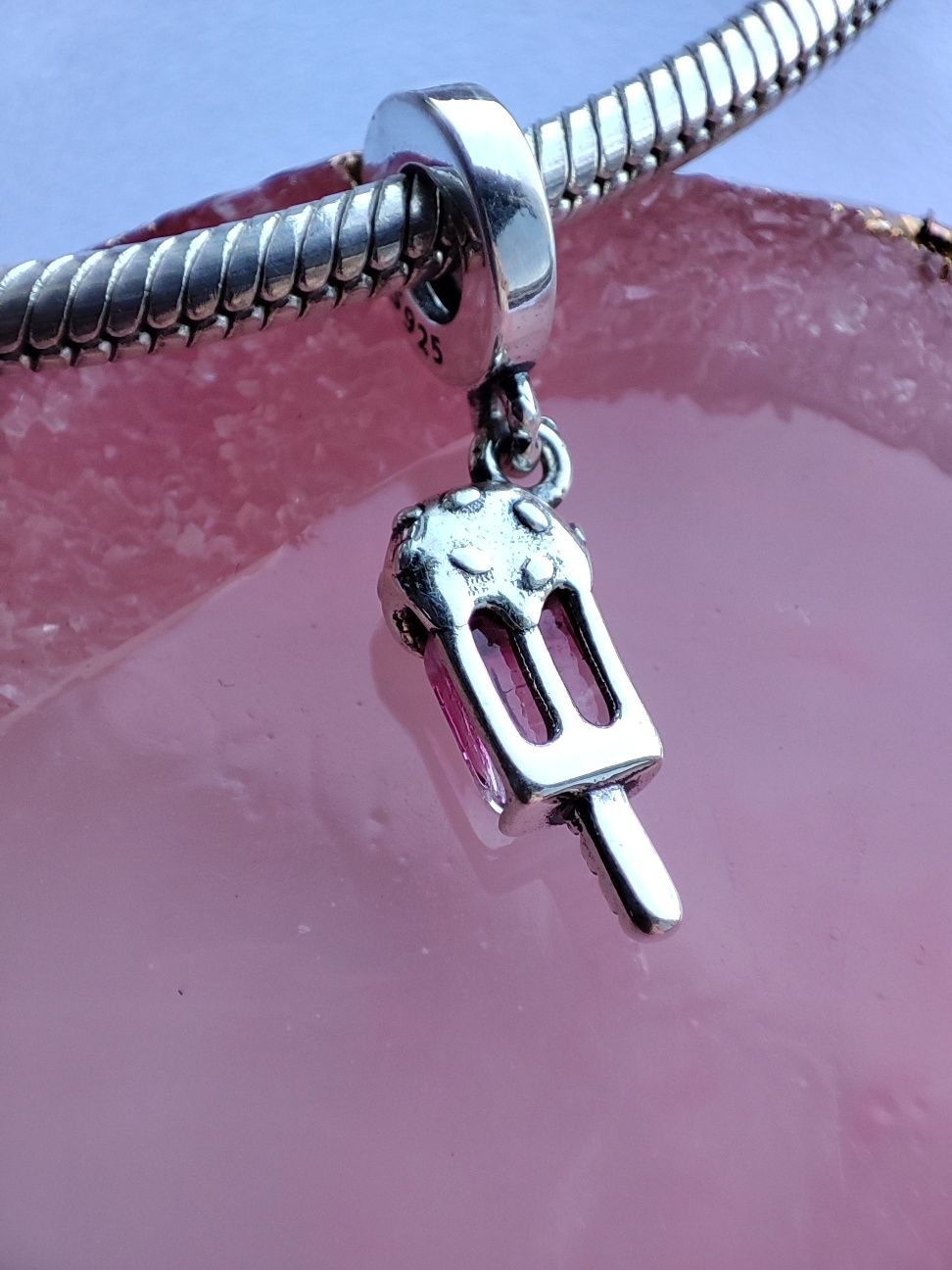 Charms zawieszka srebro 925 różowy lód
