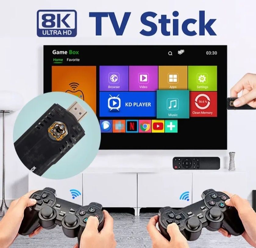 Портативна ігрова консоль Android TV та Game Stick X8 8K Ultra HD 64gb