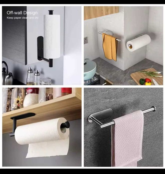 Uchwyt na ręcznik papierowy podszafkowy / ścienny – czarny, metalowy