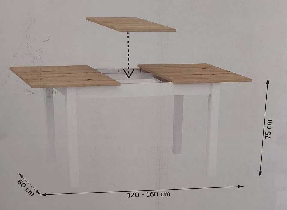 Stół kuchenny rozkładany prostokątny biały, dąb dziki 120-160x80x75cm