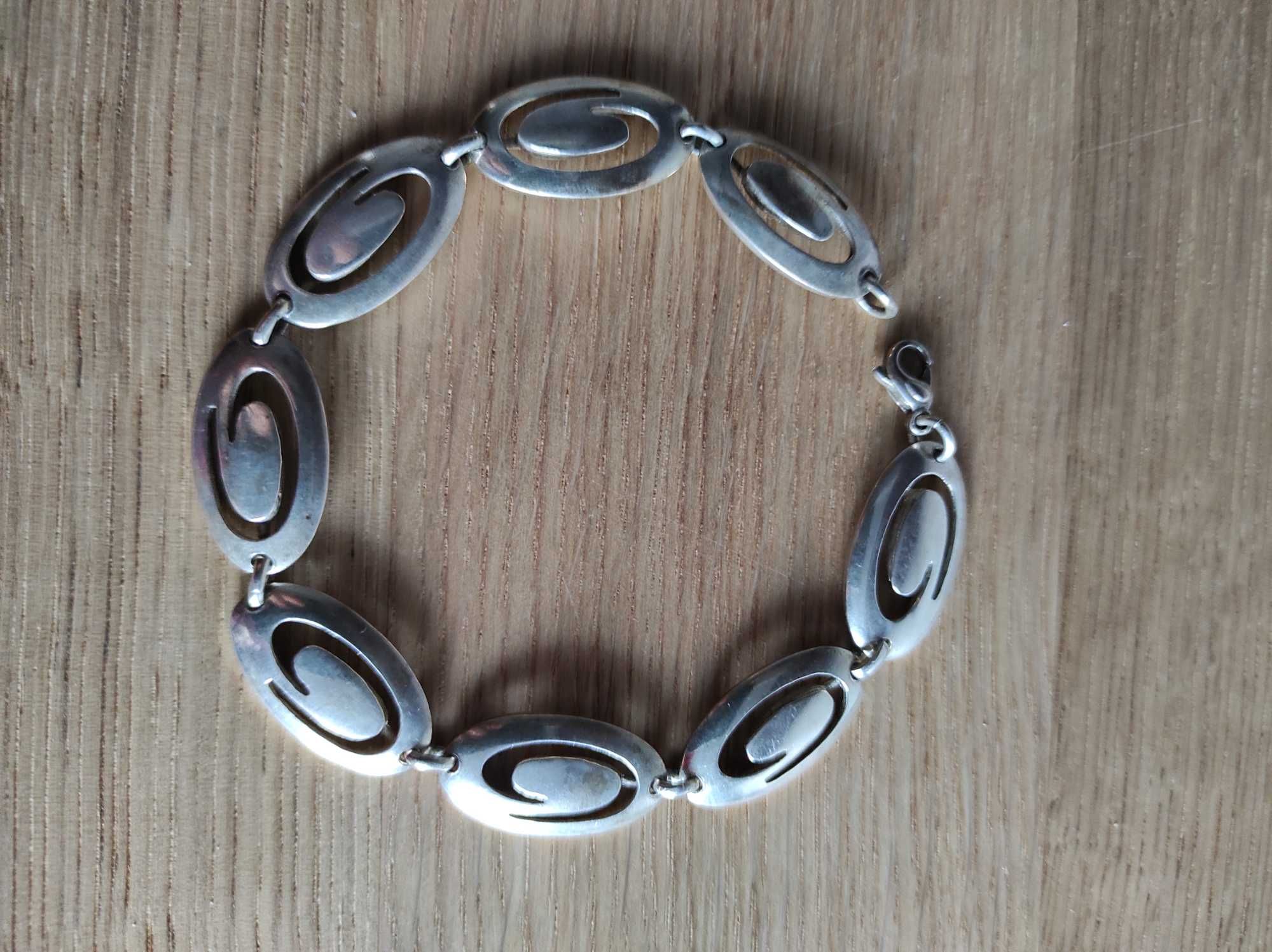Komplet srebrnej biżuterii bransoleta kolczyki pierścionek wisiorek