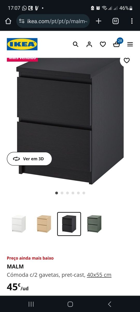 Mesinha cabeceira malm castanha escura ikea