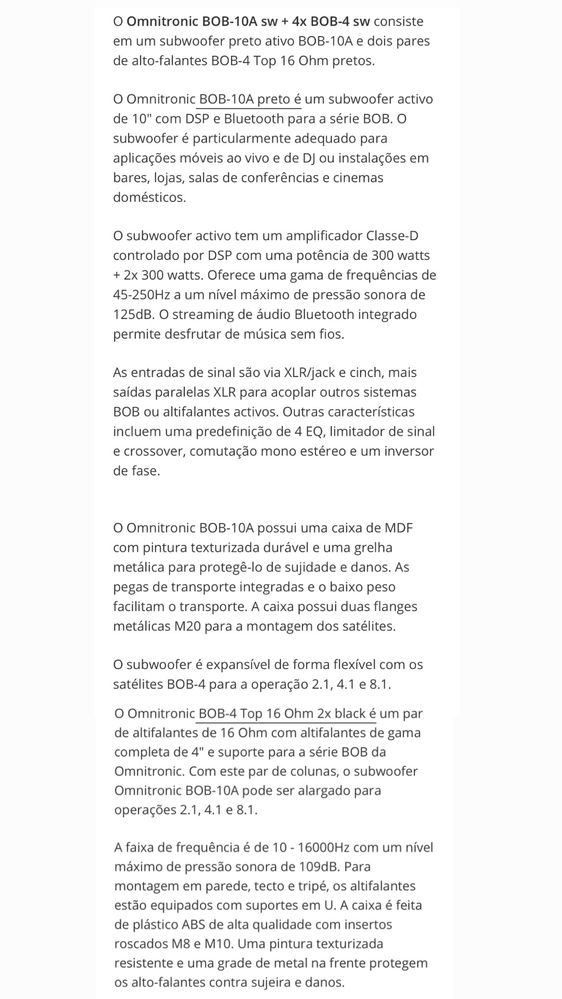 Sistema de som Omnitronic BOB-10A