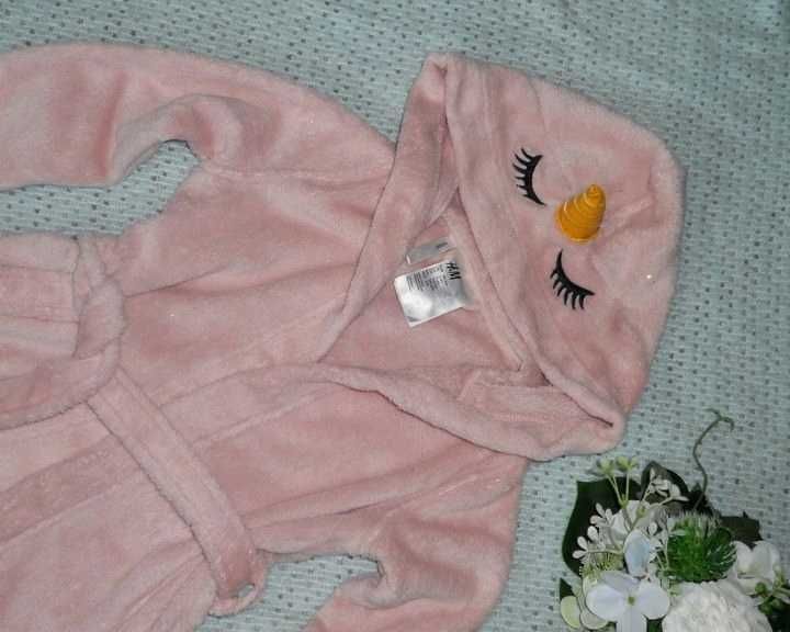 Puchaty szlafrok szlafroczek H&M jednorożec brokat 104 cm #88