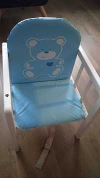 Krzesełko do karmienia 2w1 drewno białe siedzisko błękit 84x46x44 cm