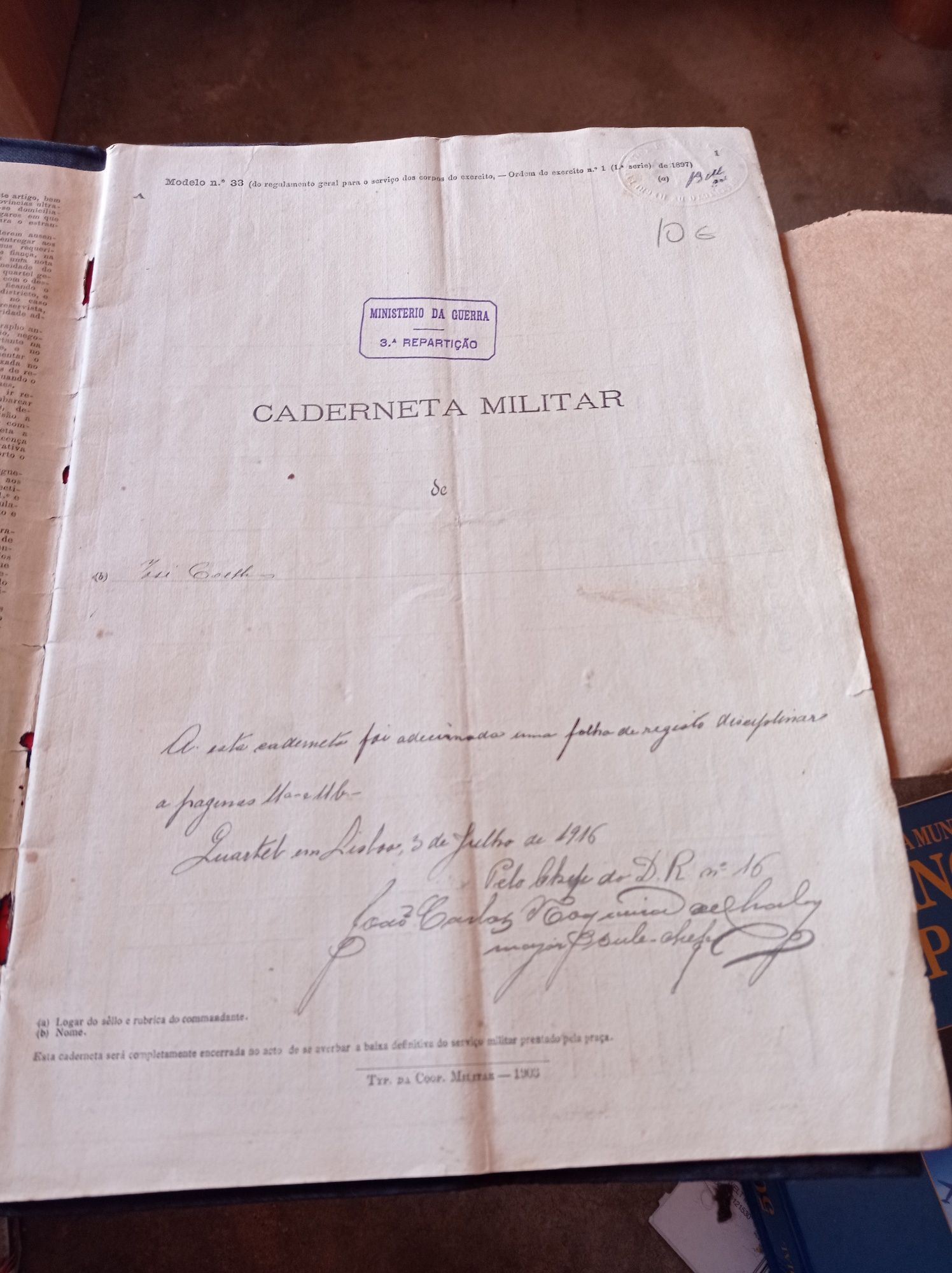 Caderneta militar 1916