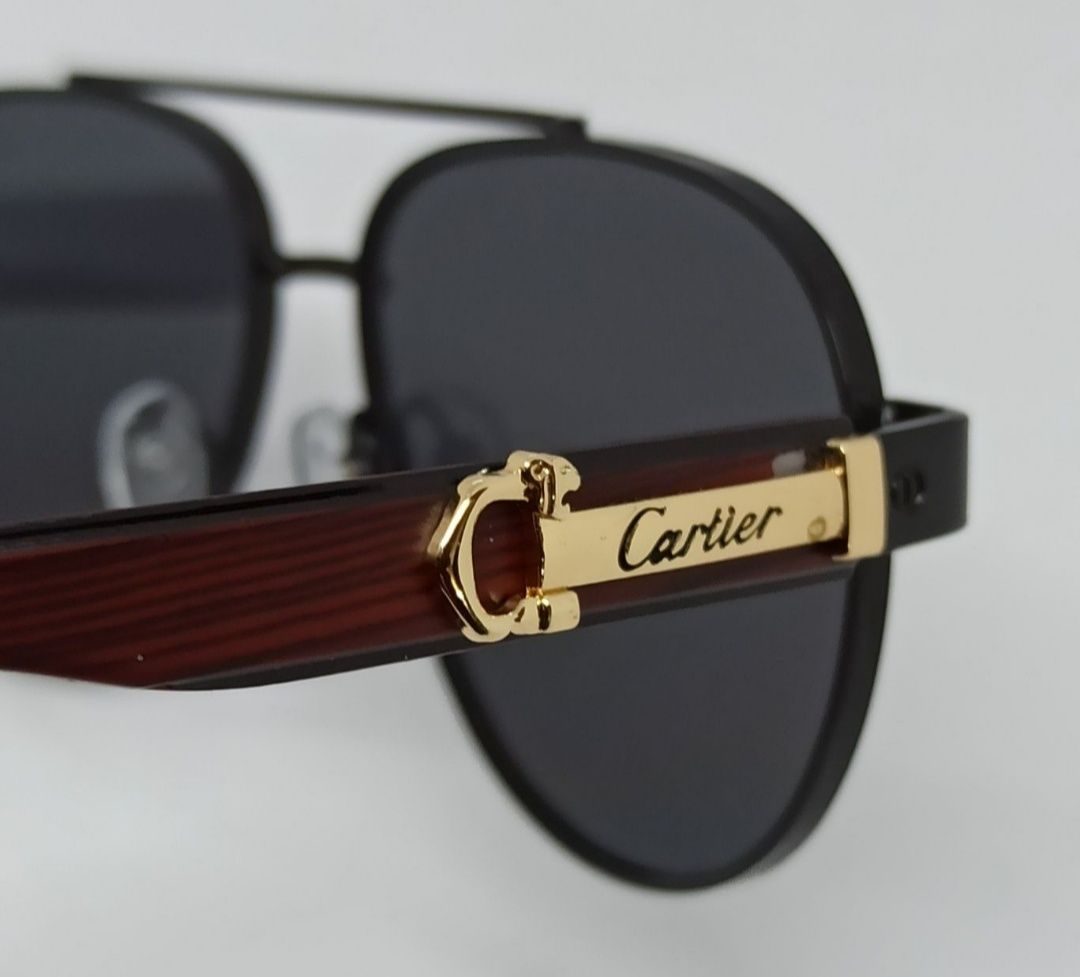 Cartier очки капли мужские черные в черном металле дужки коричневые